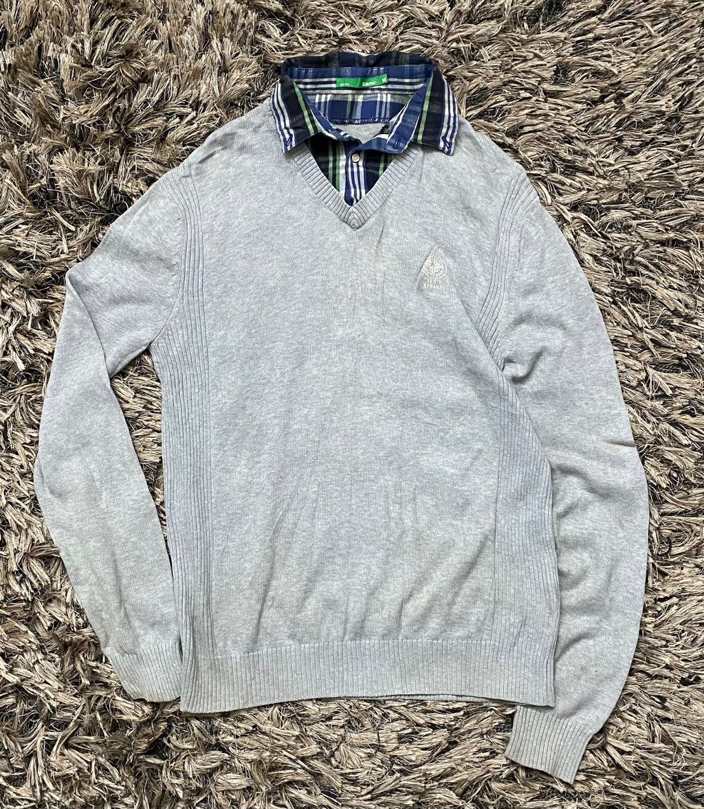 Check collar sweater sweater Thrift