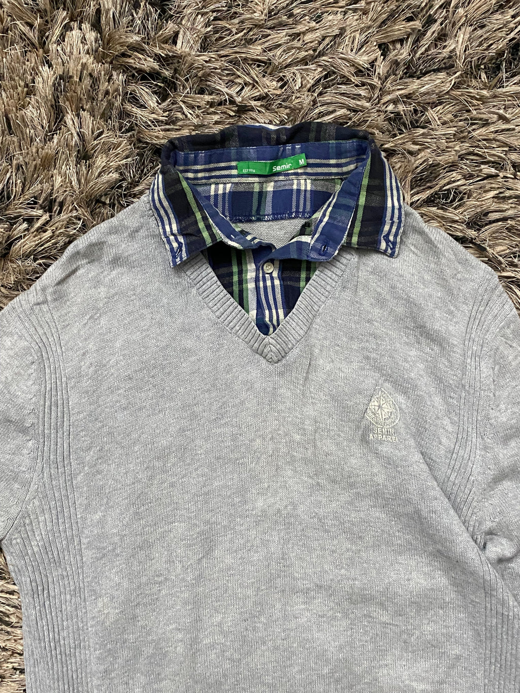 Check collar sweater sweater Thrift