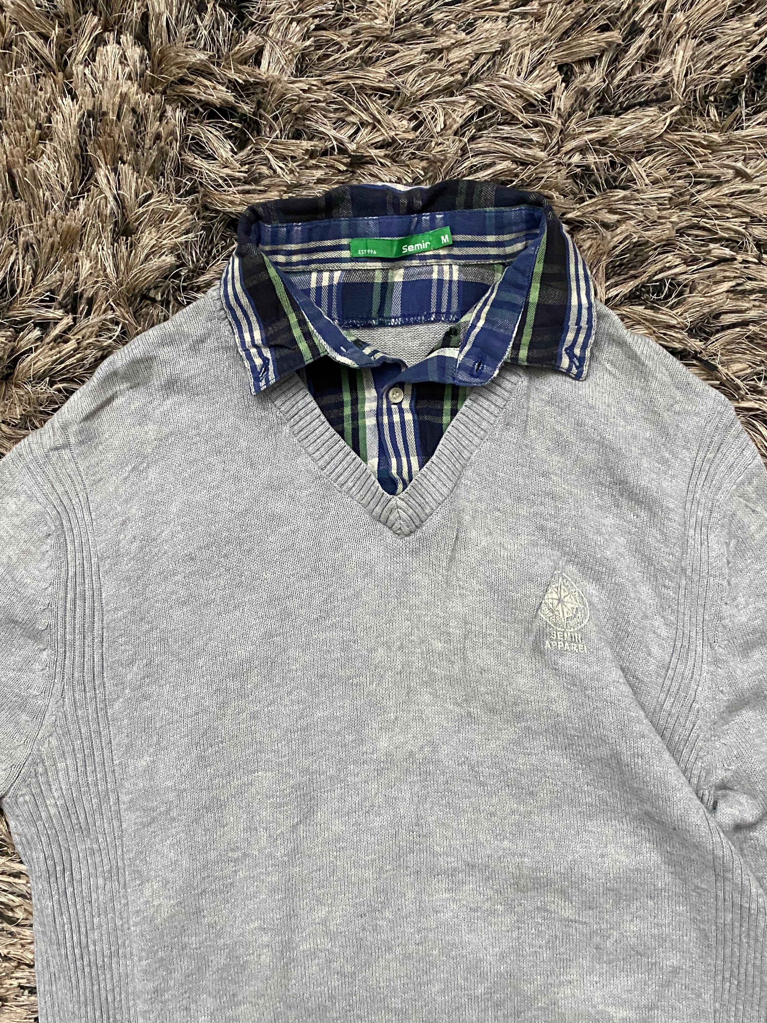 Check collar sweater sweater Thrift