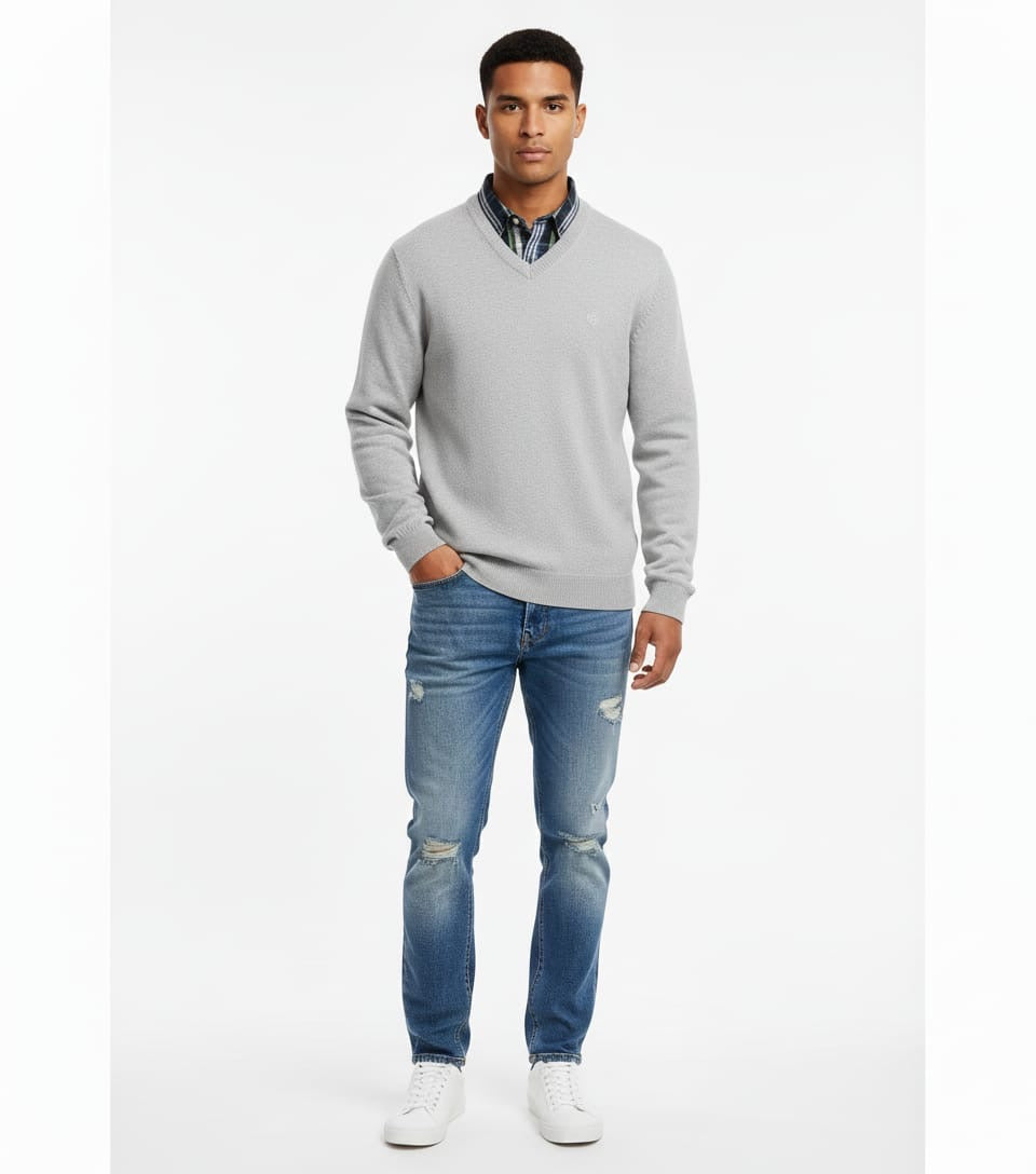 Check collar sweater sweater Thrift